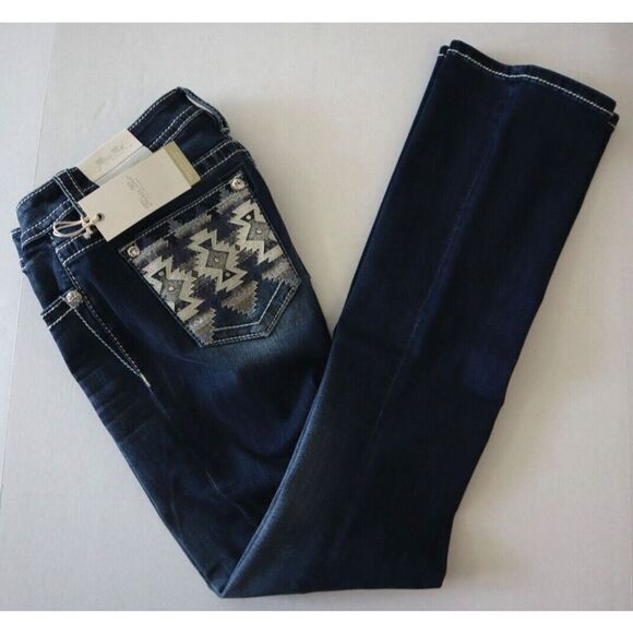 Miss Me M9176BV Women's Sz 26 Dark Blue Aztec Haze Mid-Rise Bootcut Jeans - Picture 13 of 14